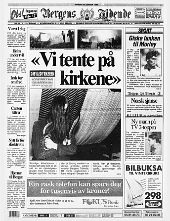 Den første BT-forsiden med Varg Vikernes. Den første BT-forsiden med Varg Vikernes.