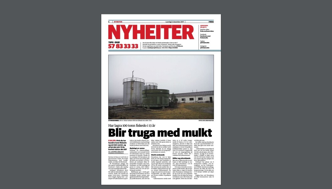 Oppslag i Firda 9. desember i fjor. Faksimile Firda Oppslag i Firda 9. desember i fjor. Faksimile Firda