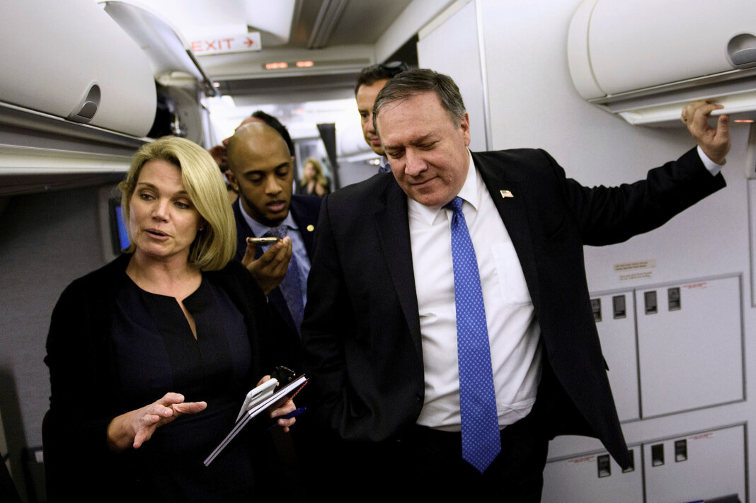 Heather Nauert har den siste tiden vært talskvinne for utenriksdepartementet. Her sammen utenriksminister Mike Pompeo. Foto: Reuters / NTB scanpix Heather Nauert har den siste tiden vært talskvinne for utenriksdepartementet. Her sammen utenriksminister Mike Pompeo. Foto: Reuters / NTB scanpix