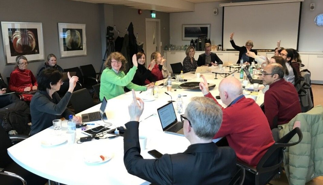 Her slutter i styret på Oslomet seg enstemmig til de nye samarbeidsavtalen rundt Khrono. Foto: Eva Tønnessen/Khrono Her slutter i styret på Oslomet seg enstemmig til de nye samarbeidsavtalen rundt Khrono. Foto: Eva Tønnessen/Khrono