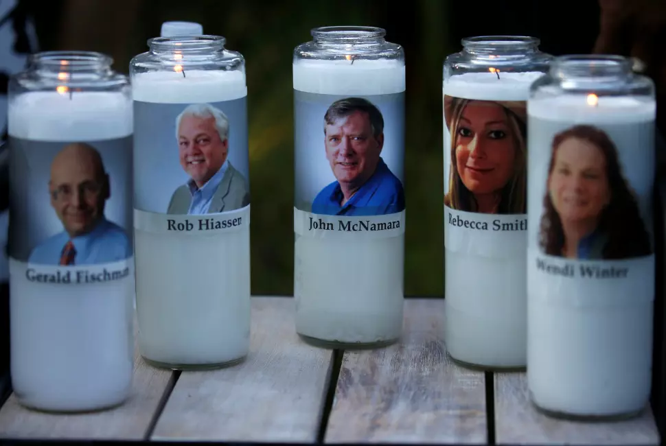 Seks medarbeidere i avisen Capital Gazette i USA ble drept, fire av dem journalister. Foto: Reuters / NTB scanpix