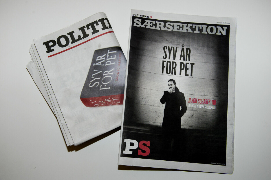 Den forbudte boka «Syv år for PET» ble offentliggjort som et eget bilag til avisa Politiken i 2016. Foto: Liselotte Sabroe / Ritzau Scanpix / NTB scanpix
