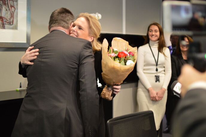 Justisminister Tor Mikkel Wara tok imot Ingvil Smines Tybring-Gjedde på deres første dag som statsråder i samme departement. Foto Nils Martin Silvola Justisminister Tor Mikkel Wara tok imot Ingvil Smines Tybring-Gjedde på deres første dag som statsråder i samme departement. Foto Nils Martin Silvola