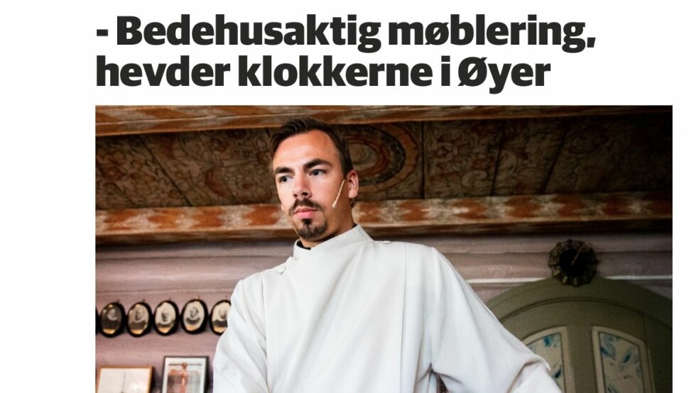 Tidligere sogneprest i Øyer kirke Geir Wiknes vant fram med klagen sin i PFU. Her er han avbildet i den aktuelle saken. Foto: skjermdump GD.