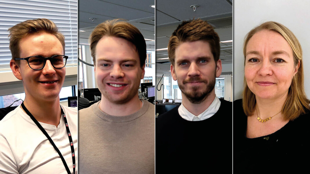 Nye fjes i E24. Fra venstre: Fredrik Kampevoll, Anders Nybakken Kvale, David Bach og Camilla Knudsen. Foto: E24 Nye fjes i E24. Fra venstre: Fredrik Kampevoll, Anders Nybakken Kvale, David Bach og Camilla Knudsen. Foto: E24