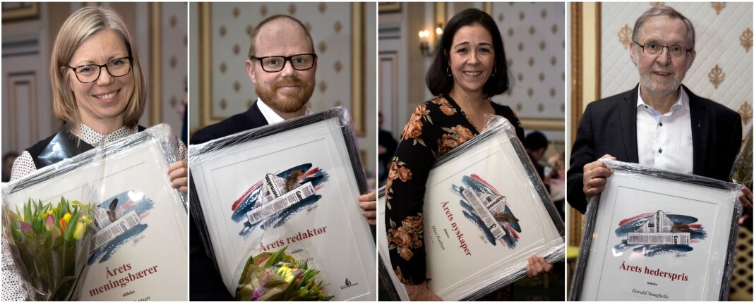Årets redaktører i Oslo og Akershus - fra venstre Trine Eilertsen, Gard Steiro, Mina Hadjian og Harald Stanghelle. Foto: Trygve Indrelid / NTB scanpix Årets redaktører i Oslo og Akershus - fra venstre Trine Eilertsen, Gard Steiro, Mina Hadjian og Harald Stanghelle. Foto: Trygve Indrelid / NTB scanpix