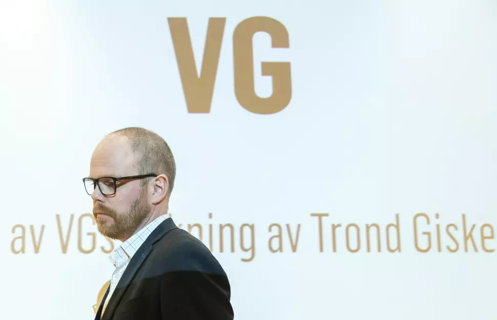 Sjefredaktør Gard Steiro under presentasjon av VGs egen evaluering av avisas dekning av den såkalte Giske-videosaken. Foto: Berit Roald / NTB scanpix