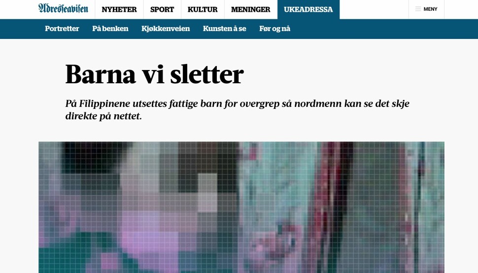 Bak reportasjen «Barna vi sletter» står designer Jonas Nilsson og journalist Jonas Alsaker Vikan. Skjermdump fra Adresseavisen