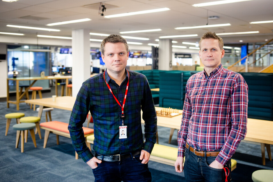 Nyhetsleder Lars Håkon Grønning og VG-kommentator Leif Welhaven inne i VGs lokaler i 6. etasje i Akersgata 55. Foto: Eskil Wie Furunes Nyhetsleder Lars Håkon Grønning og VG-kommentator Leif Welhaven inne i VGs lokaler i 6. etasje i Akersgata 55. Foto: Eskil Wie Furunes