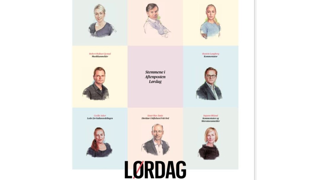 Aftenpostens nye lørdagsbilag, som ble rullet ut forrige helg, har skapt diskusjon på sosiale medier for sitt tilsynelatende lite mangfoldige utvalg stemmer. Foto: Faksimile Aftenposten Aftenpostens nye lørdagsbilag, som ble rullet ut forrige helg, har skapt diskusjon på sosiale medier for sitt tilsynelatende lite mangfoldige utvalg stemmer. Foto: Faksimile Aftenposten