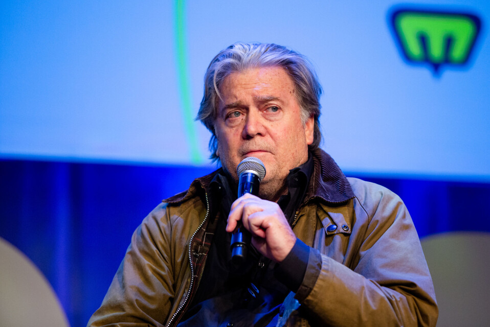 Steve Bannon snakker til medieledere og journalister i Bergen. Foto: Eskil Wie Furunes Steve Bannon snakker til medieledere og journalister i Bergen. Foto: Eskil Wie Furunes