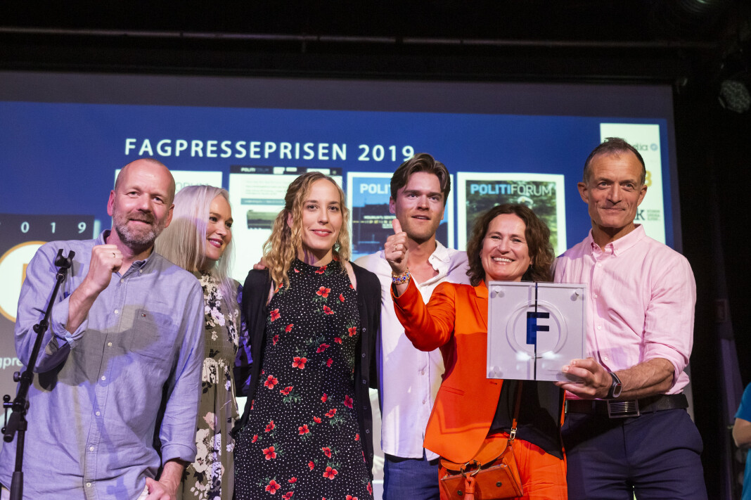 Politiforum-redaksjonen hanket inn priser under Fagpresseprisene 2019, inkludert den gjeveste prisen – Fagpresseprisen. Foto: Kristine Lindebø Politiforum-redaksjonen hanket inn priser under Fagpresseprisene 2019, inkludert den gjeveste prisen – Fagpresseprisen. Foto: Kristine Lindebø