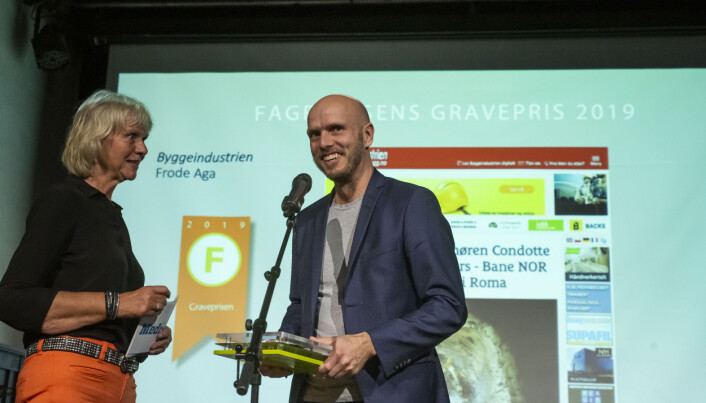 Fagpressens gravepris 2019 går til journalist Frode Aga i Byggeindustrien/bygg.no. Foto: Kristine Lindebø Fagpressens gravepris 2019 går til journalist Frode Aga i Byggeindustrien/bygg.no. Foto: Kristine Lindebø