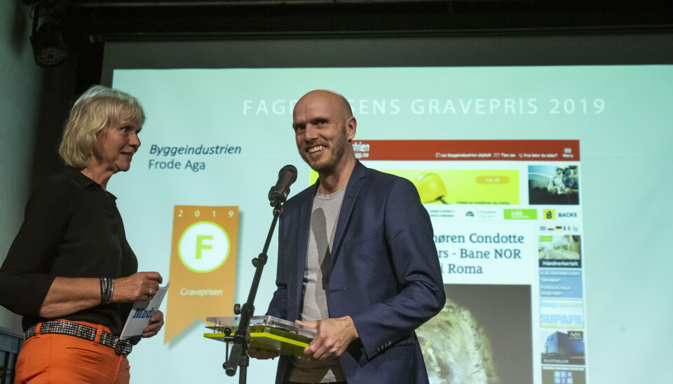 Fagpressens gravepris 2019 går til journalist Frode Aga i Byggeindustrien/bygg.no. Foto: Kristine Lindebø Fagpressens gravepris 2019 går til journalist Frode Aga i Byggeindustrien/bygg.no. Foto: Kristine Lindebø