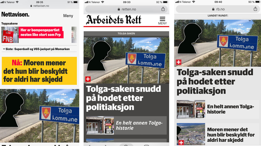 Nettavisen, Arbeidsrett og Romerikes Blad er tre av Amedia-avisene som har deltatt i Tolga-prosjektet. Nettavisen, Arbeidsrett og Romerikes Blad er tre av Amedia-avisene som har deltatt i Tolga-prosjektet.