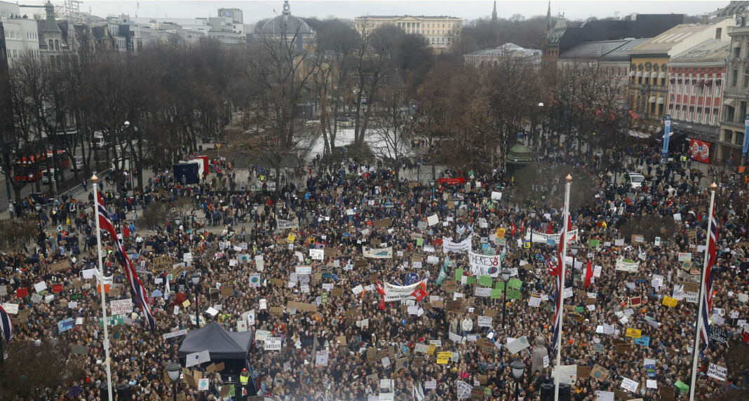 Flere av innleggene som er publisert i kampanjen, omhandler skolestreiken i Oslo og demonstrasjonen utenfor Stortinget i mars. Foto: Tom Hansen / NTB scanpix. Flere av innleggene som er publisert i kampanjen, omhandler skolestreiken i Oslo og demonstrasjonen utenfor Stortinget i mars. Foto: Tom Hansen / NTB scanpix.