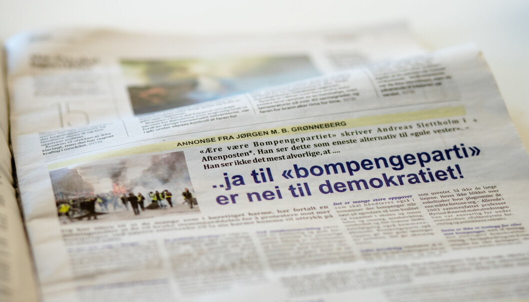 Jørgen Grønneberg valgte en halvsides annonse i Aftenposten for å få publisert hele sitt leserinnlegg. Foto: Eskil Wie Furunes Jørgen Grønneberg valgte en halvsides annonse i Aftenposten for å få publisert hele sitt leserinnlegg. Foto: Eskil Wie Furunes