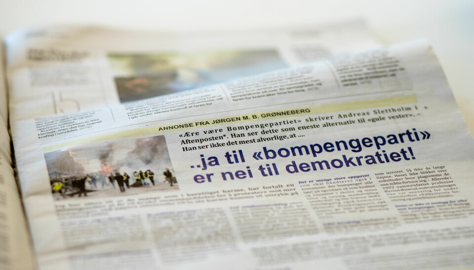 Jørgen Grønneberg valgte en halvsides annonse i Aftenposten for å få publisert hele sitt leserinnlegg. Foto: Eskil Wie Furunes
