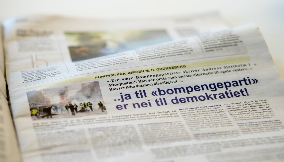 Jørgen Grønneberg valgte en halvsides annonse i Aftenposten for å få publisert hele sitt leserinnlegg. Foto: Eskil Wie Furunes Jørgen Grønneberg valgte en halvsides annonse i Aftenposten for å få publisert hele sitt leserinnlegg. Foto: Eskil Wie Furunes