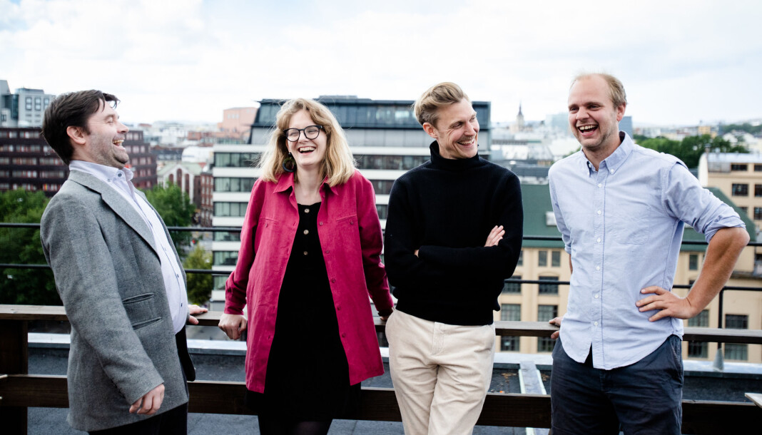 Pål Hellesnes, Line Madsen Simenstad, Espen Klouman Høiner og Mimir Kristjánsson står på takterrassen i Klassekampen-bygget. Om et halvt år er de klare for festival. Foto: Eskil Wie Furunes Pål Hellesnes, Line Madsen Simenstad, Espen Klouman Høiner og Mimir Kristjánsson står på takterrassen i Klassekampen-bygget. Om et halvt år er de klare for festival. Foto: Eskil Wie Furunes