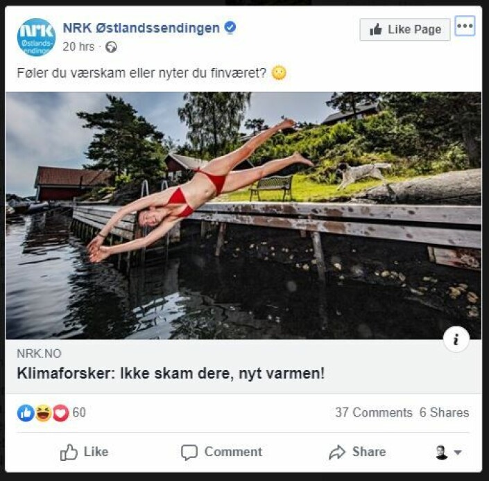 En deling fra NRK Østlandssendingen på Facebook. Skjermdump.