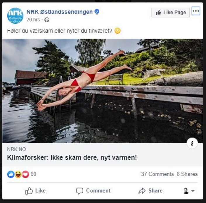 En deling fra NRK Østlandssendingen på Facebook. Skjermdump. En deling fra NRK Østlandssendingen på Facebook. Skjermdump.