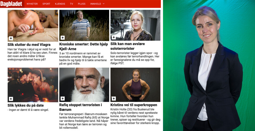 Oppfyller Dagbladet Pluss kravene for å få pressestøtte? Svaret får sjefredaktør Alexandra Beverfjord mest sannsynlig i oktober. Foto: Skjermdump fra Dagbladet Pluss og NTB scanpix Oppfyller Dagbladet Pluss kravene for å få pressestøtte? Svaret får sjefredaktør Alexandra Beverfjord mest sannsynlig i oktober. Foto: Skjermdump fra Dagbladet Pluss og NTB scanpix