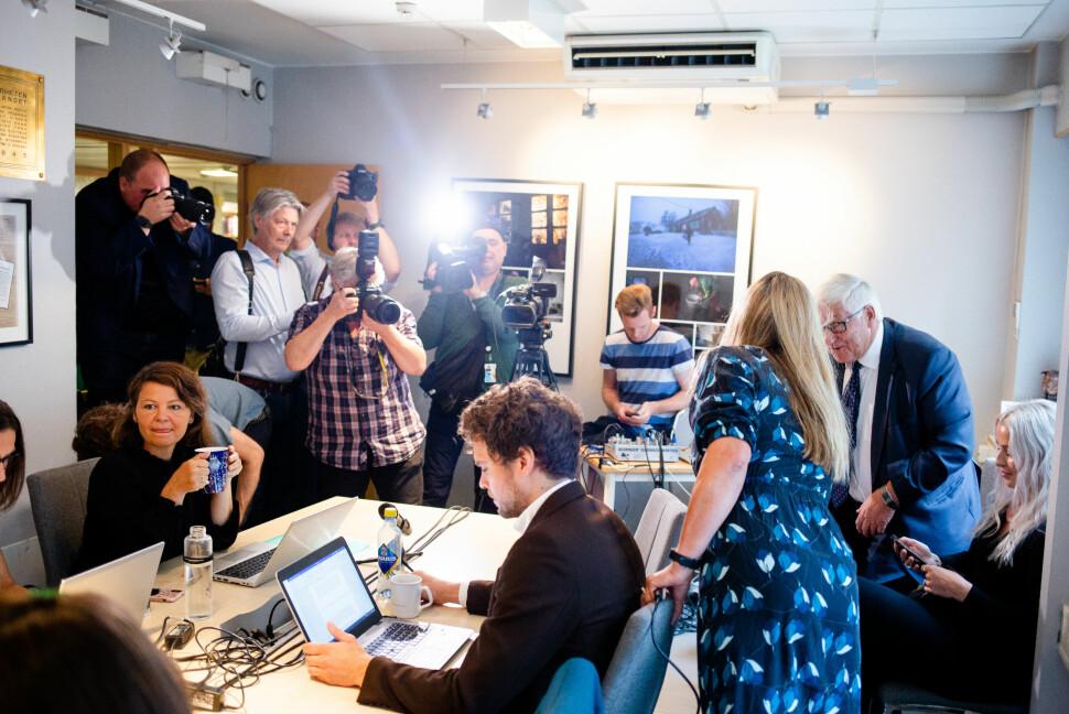 Mange fra pressen var tilstede under møtet i Norsk Presseforbunds lokaler i Oslo. Foto: Eskil Wie Furunes