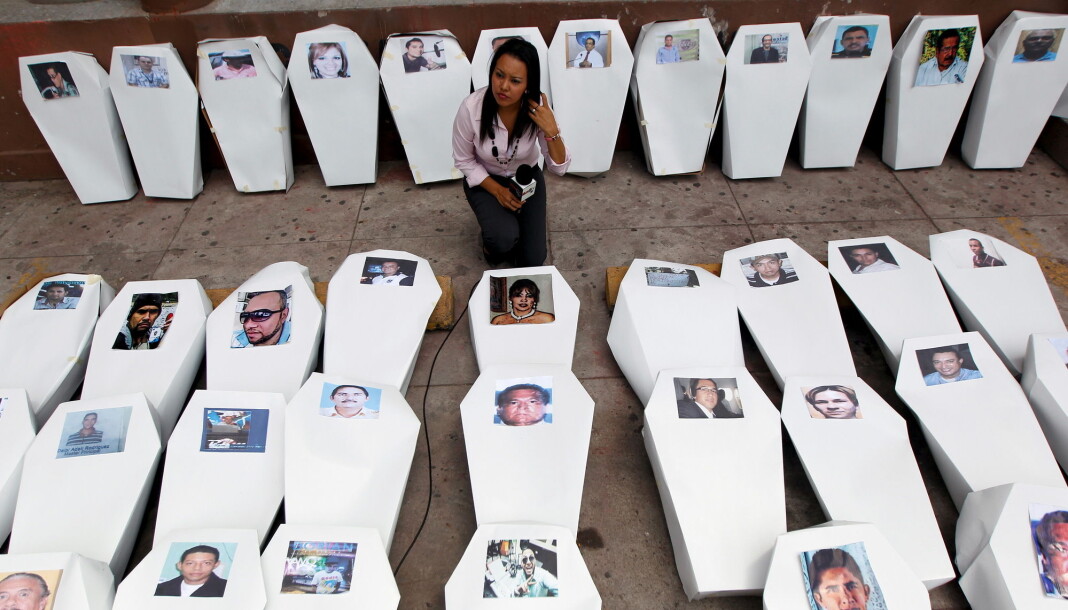 Edgar Joel Aguilar er den 79. journalisten som er drept i Honduras siden 2001. Bildet er fra en protest mot journalistdrap i landet fra 2016. Foto: Reuters / NTB scanpix Edgar Joel Aguilar er den 79. journalisten som er drept i Honduras siden 2001. Bildet er fra en protest mot journalistdrap i landet fra 2016. Foto: Reuters / NTB scanpix