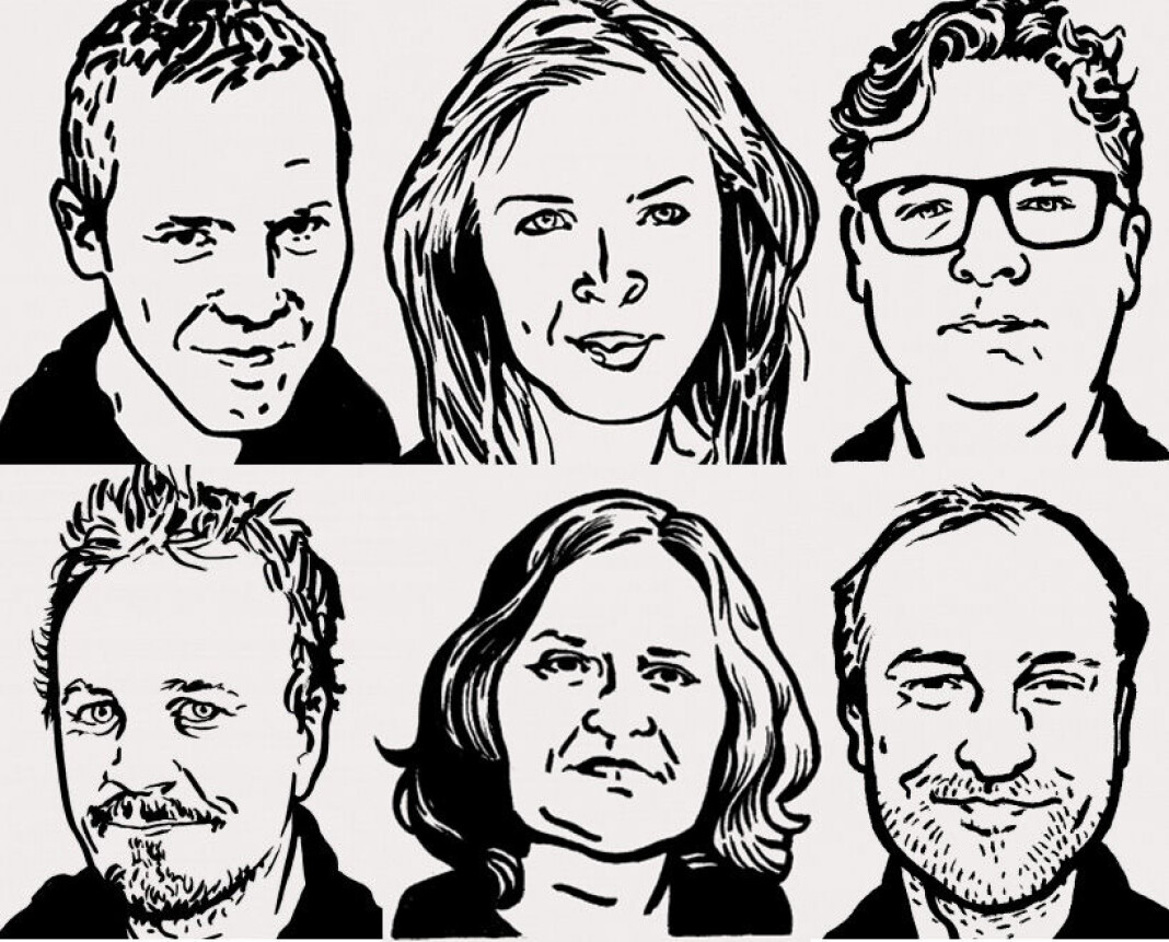 Disse tegningene har vært ansiktene utad for journalistene i Morgenbladet. Nå er det snart slutt for bylinetegningene av Marius Lien, Hanne Østli Jakobsen, Espen Hauglid, Paal Uvaag, Tove Gravdal og Sigve Indregard. Alle tegninger: Marvin Halleraker (med tillatelse) Disse tegningene har vært ansiktene utad for journalistene i Morgenbladet. Nå er det snart slutt for bylinetegningene av Marius Lien, Hanne Østli Jakobsen, Espen Hauglid, Paal Uvaag, Tove Gravdal og Sigve Indregard. Alle tegninger: Marvin Halleraker (med tillatelse)