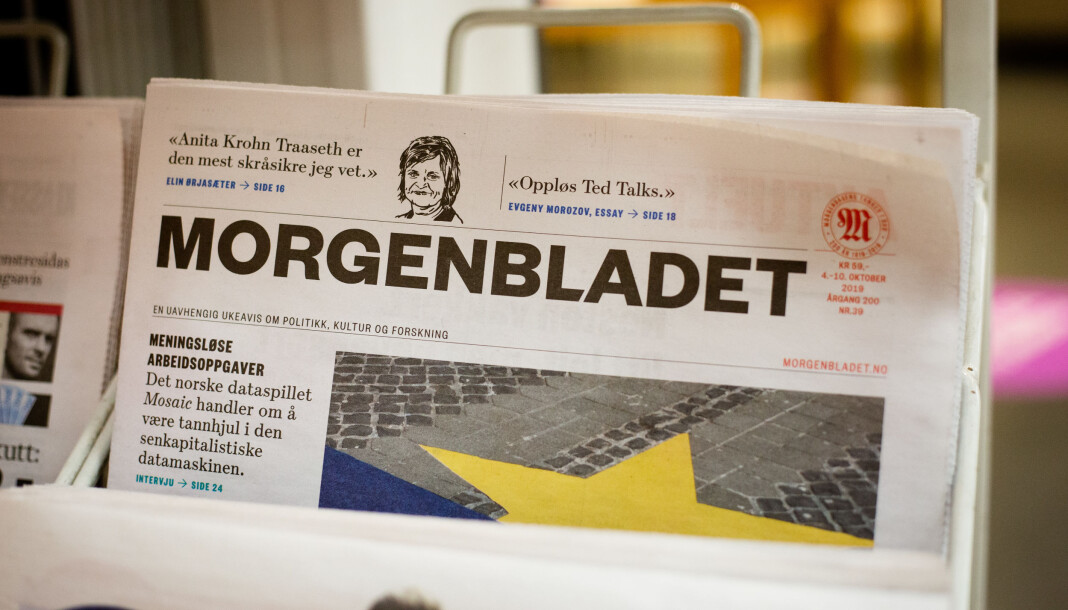 Morgenbladets siste utgave, som kom 4. oktober, har bare 40 sider. Foto: Eskil Wie Furunes Morgenbladets siste utgave, som kom 4. oktober, har bare 40 sider. Foto: Eskil Wie Furunes