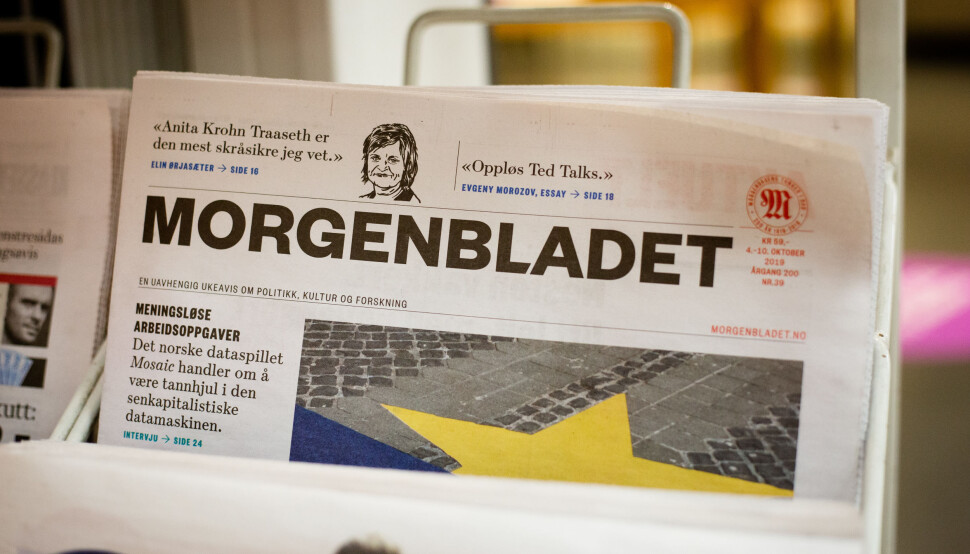 Morgenbladets siste utgave, som kom 4. oktober, har bare 40 sider. Foto: Eskil Wie Furunes Morgenbladets siste utgave, som kom 4. oktober, har bare 40 sider. Foto: Eskil Wie Furunes
