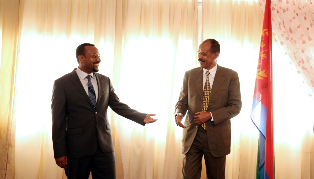 Eritreas president Isaias Afwerki sammen med fredsprisvinner Abiy Ahmed i nabolandet Etiopia. Arkivfoto: Tiksa Negeri / Reuters / NTB scanpix Eritreas president Isaias Afwerki sammen med fredsprisvinner Abiy Ahmed i nabolandet Etiopia. Arkivfoto: Tiksa Negeri / Reuters / NTB scanpix