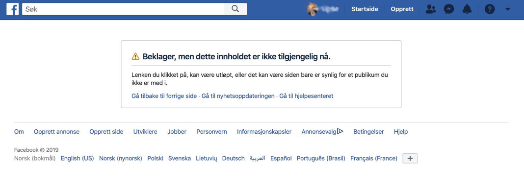 Skjermdump fra Facebook Skjermdump fra Facebook