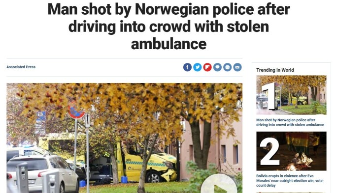 Hos Fox News er saken på topp av «trending in world»-lista tirsdag ettermiddag. Foto: Skjermdump Hos Fox News er saken på topp av «trending in world»-lista tirsdag ettermiddag. Foto: Skjermdump