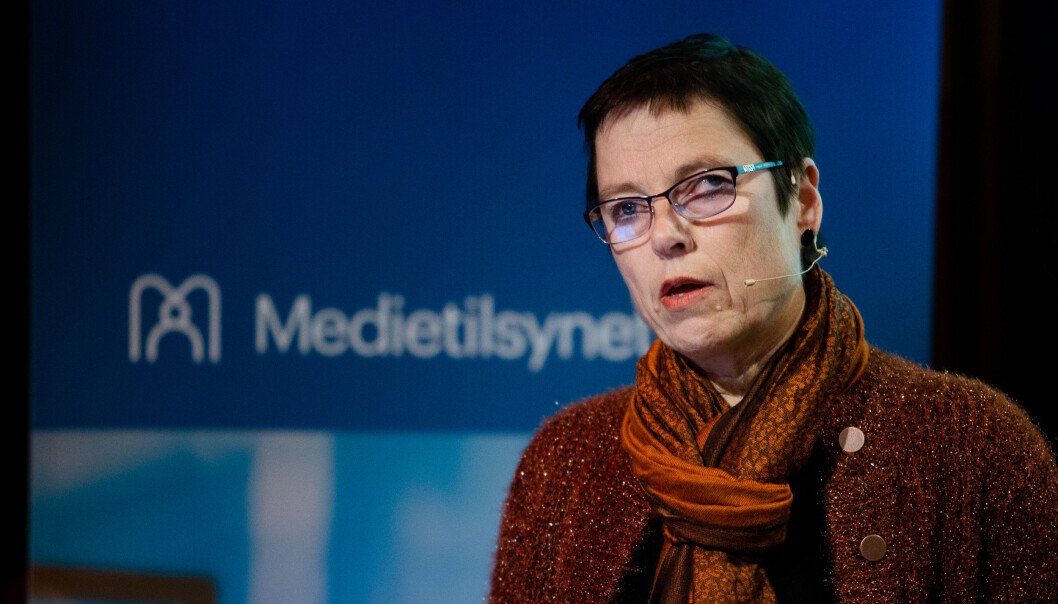 Mari Velsand, direktør i Medietilsynet, under pressekonferansen mandag. Foto: Eskil Wie Furunes Mari Velsand, direktør i Medietilsynet, under pressekonferansen mandag. Foto: Eskil Wie Furunes