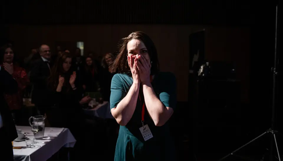 Siri Gulliksen like etter hun har fått høre at hun, og kollegene, vant prisen. Siri Gulliksen like etter hun har fått høre at hun, og kollegene, vant prisen.