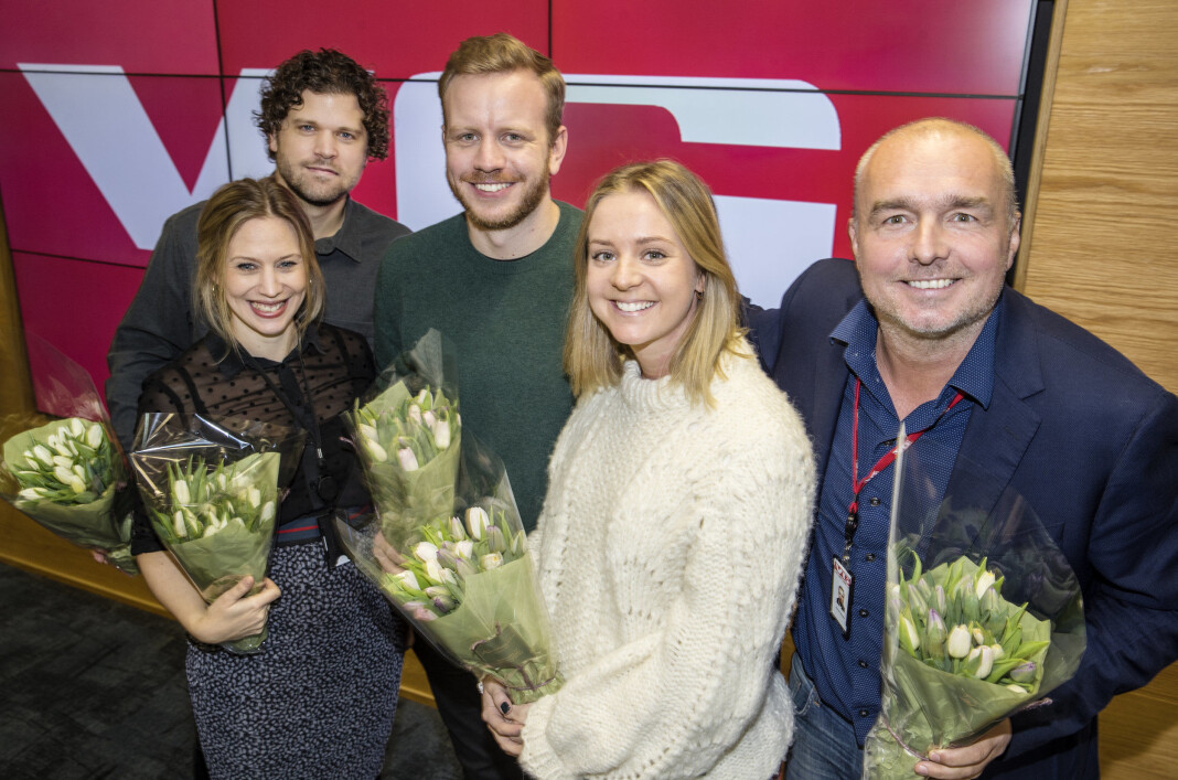 VG har ansatt nye leder. Fra venstre: Eva Therese Loo Grøttum,Eirik Borud, Mathias Jørgensen, Randi Elise Midtskog og Robert Simsø fotografert i VGs redaksjon etter at lederne ble presentert på et allmøte i dag. VG har ansatt nye leder. Fra venstre: Eva Therese Loo Grøttum,Eirik Borud, Mathias Jørgensen, Randi Elise Midtskog og Robert Simsø fotografert i VGs redaksjon etter at lederne ble presentert på et allmøte i dag.