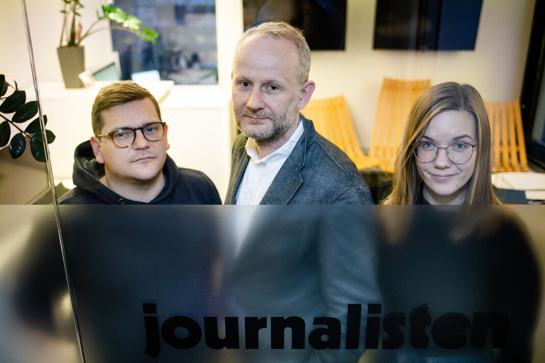 Journalistens redaksjon, med journalist Nils Martin Silvola, redaktør Roger Aarli-Grøndalen, journalist Kristine Lindebø og journalist Guro Flaarønning (ikke til stede da bildet ble tatt) skal lage papirmagasin i 2020. Journalistens redaksjon, med journalist Nils Martin Silvola, redaktør Roger Aarli-Grøndalen, journalist Kristine Lindebø og journalist Guro Flaarønning (ikke til stede da bildet ble tatt) skal lage papirmagasin i 2020.