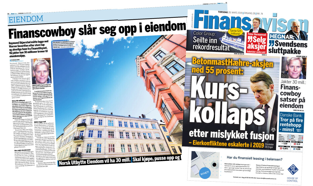 Finansavisen klages inn til PFU for denne artikkelen om at Raymond Skjærstad satser på eiendom. Finansavisen klages inn til PFU for denne artikkelen om at Raymond Skjærstad satser på eiendom.