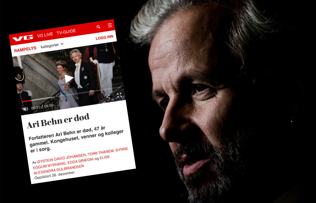 Med klar margin er nyheten om Ari Behns bortgang 1. juledag tidenes best leste sak i VG, skriver avisen selv. Med klar margin er nyheten om Ari Behns bortgang 1. juledag tidenes best leste sak i VG, skriver avisen selv.