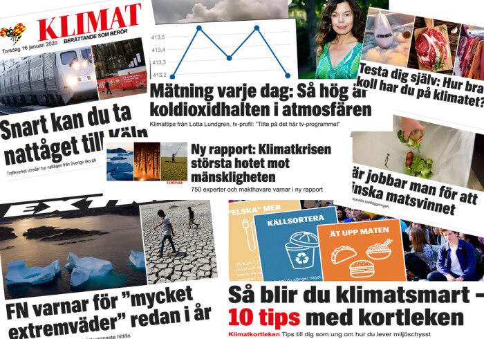 Kollasj av forsidehenvisninger til klimasaker hos Expressen Kollasj av forsidehenvisninger til klimasaker hos Expressen