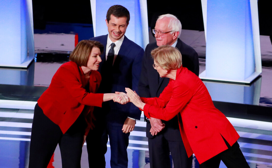 Alle vil de bli Demokratenes presidentkandidat: Fra venstre Amy Klobuchar, Pete Buttigieg, Bernie Sanders og Elizabeth Warren. Alle vil de bli Demokratenes presidentkandidat: Fra venstre Amy Klobuchar, Pete Buttigieg, Bernie Sanders og Elizabeth Warren.