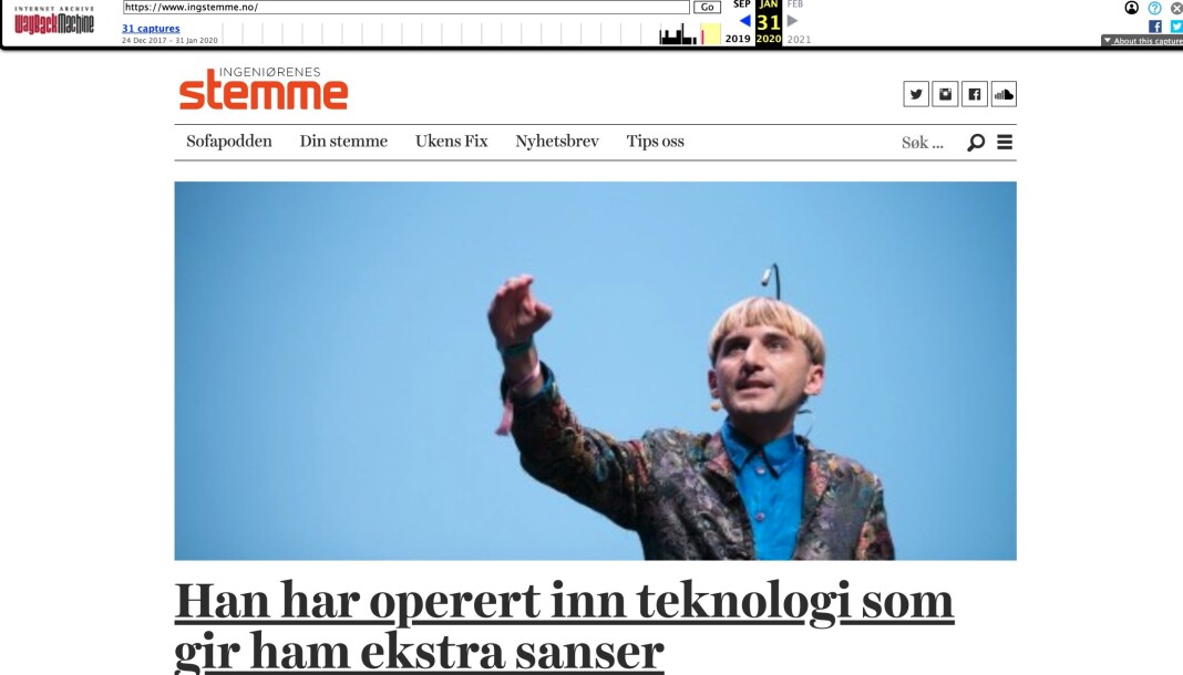 Den siste forsiden til Ingeniørenes stemme hentet fra Wayback Machine. Den siste forsiden til Ingeniørenes stemme hentet fra Wayback Machine.