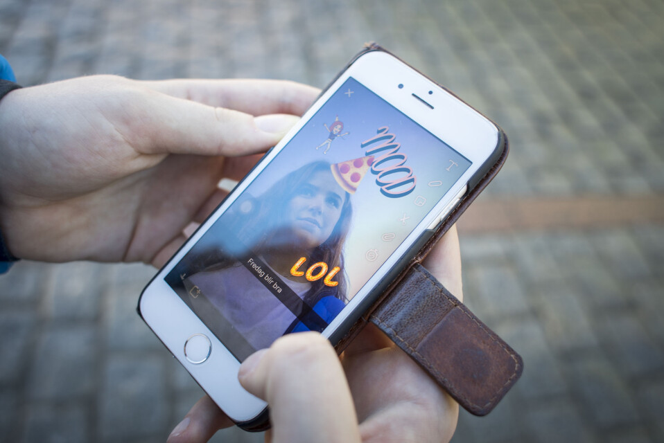 80 prosent av alle barn og unge i alderen 9-18 år bruker Snapchat. Foto: Mia Oshiro Junge / NTB scanpix 80 prosent av alle barn og unge i alderen 9-18 år bruker Snapchat. Foto: Mia Oshiro Junge / NTB scanpix