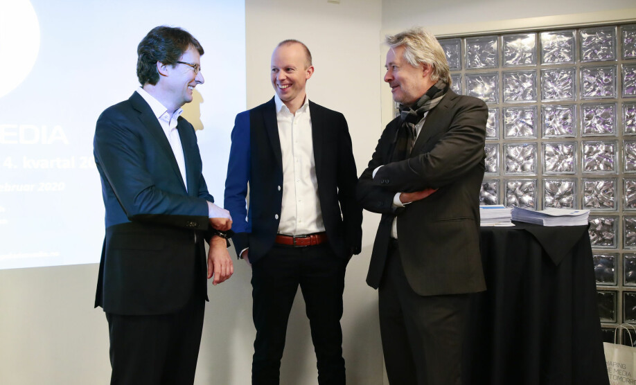 Per Axel Koch, konstituert finansdirektør Håkon Brækken og styreleder Torry Pedersen.