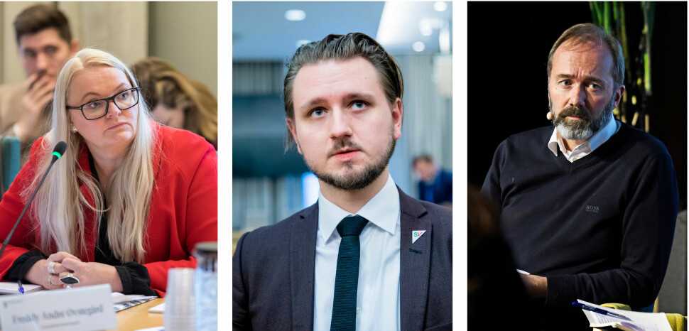 Mediepolitiske talspersoner Åshild Sem-Jacobsen (Sp), Freddy Øvsterås (SV) og Trond Giske (Ap).