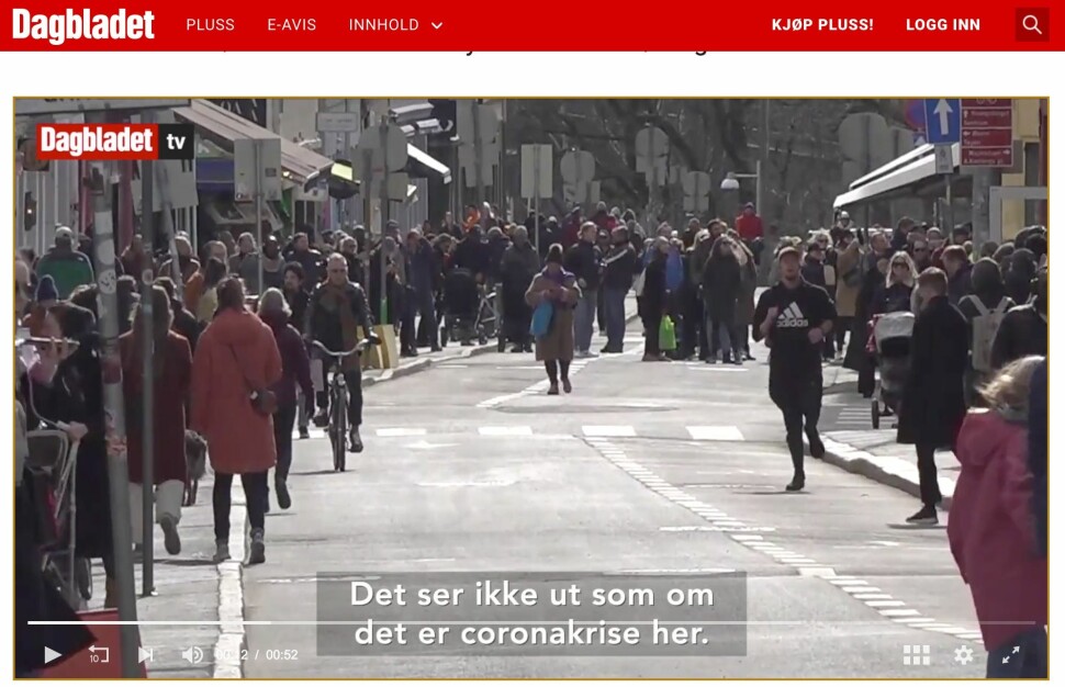 Skjermdump fra Dagbladets video fra Grünerløkka i Oslo. Se lenke til artikkel og video nederst i saken.