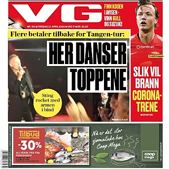VGs papirforside tirsdag 21. april. VGs papirforside tirsdag 21. april.