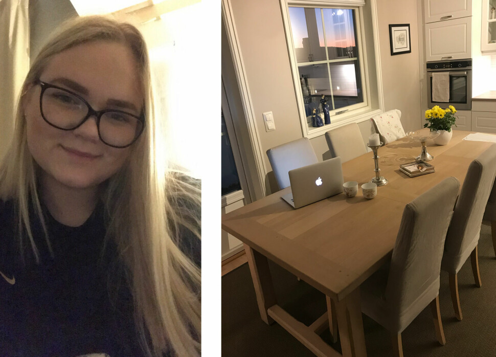 Etter to uker på sin 14 kvadratmeter store hybel, har Saltenposten-praktikant Grete Elisabeth Nomeland kontor på andre siden av landet, hjemme hos foreldrene i Tønsberg.